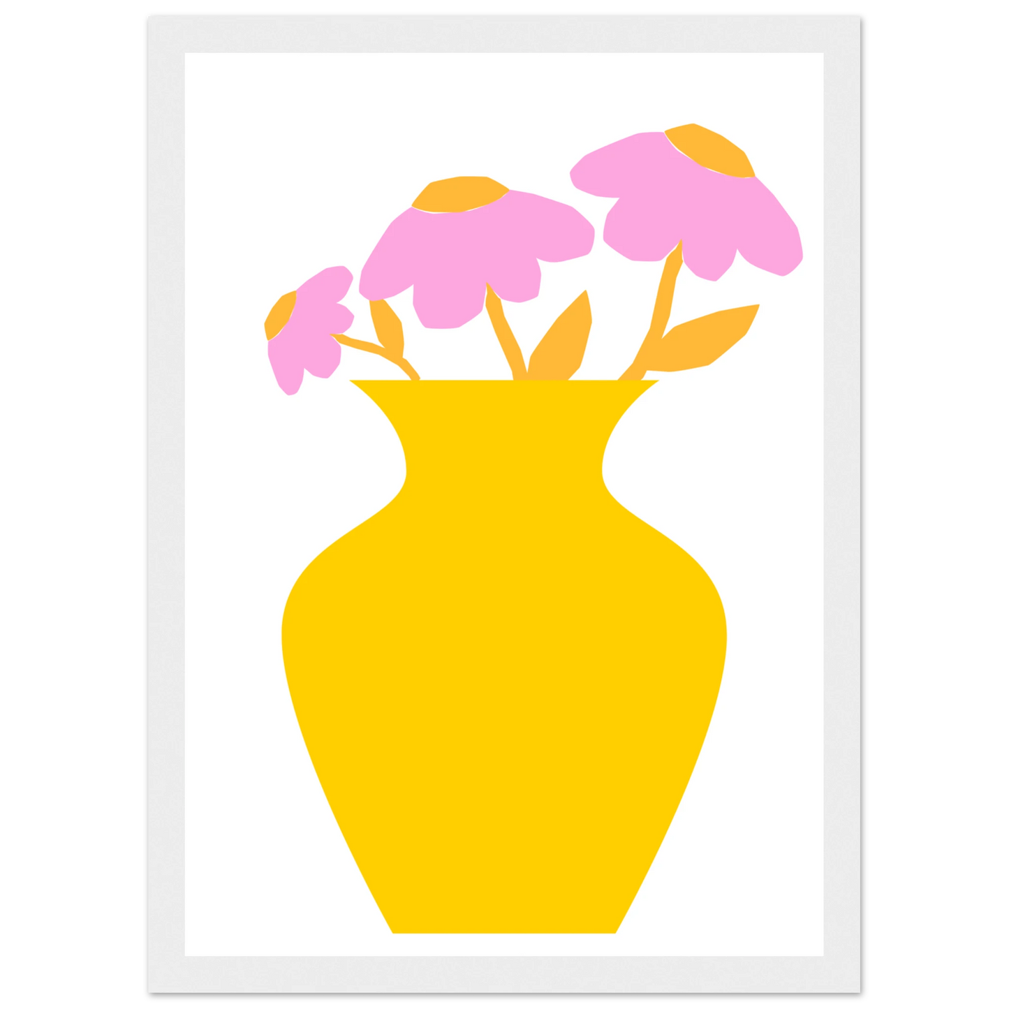 Minimalist pink yellow floral vase art print modern playful decor in your choice of size and frame art print in a Wood frame size A1 (59.4 x 84.1  cm) affordable wall art by Art Aunty NZ
