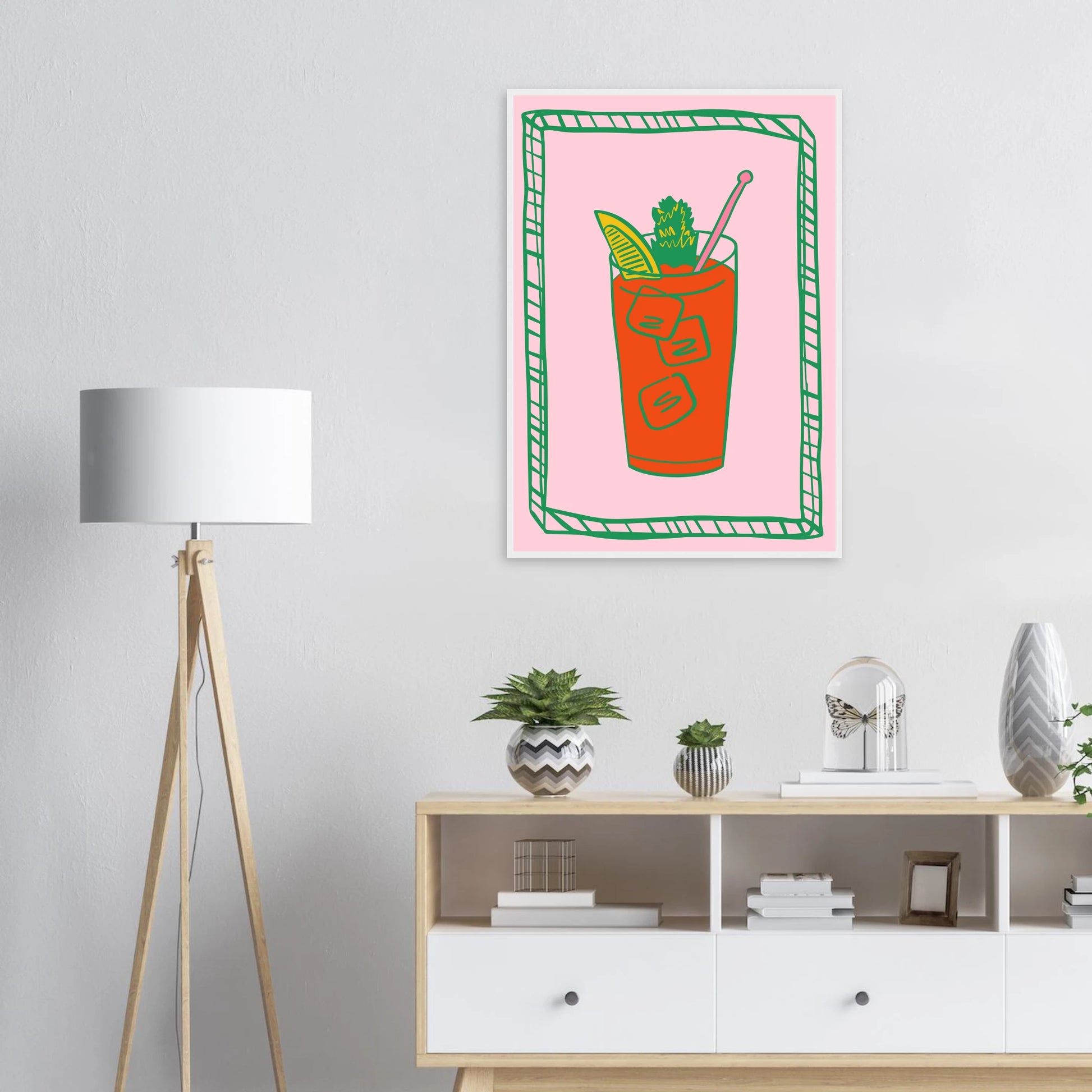 Aperitif pop art print vibrant cocktail illustration in your choice of size frame art print in a  size  affordable wall art by Art Aunty NZ
