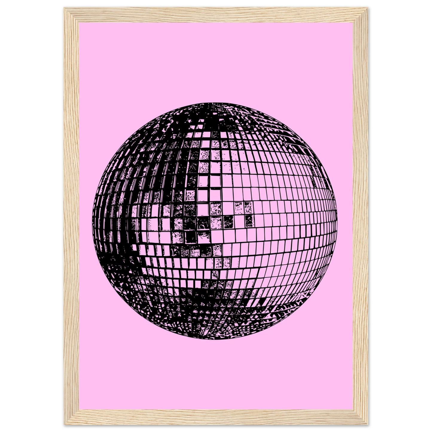 Neon disco ball pop art print by anya trut retro inspired wall decor in your preferred size frame art print in a Black frame size 21x29.7 cm / 8x12" affordable wall art by Art Aunty NZ