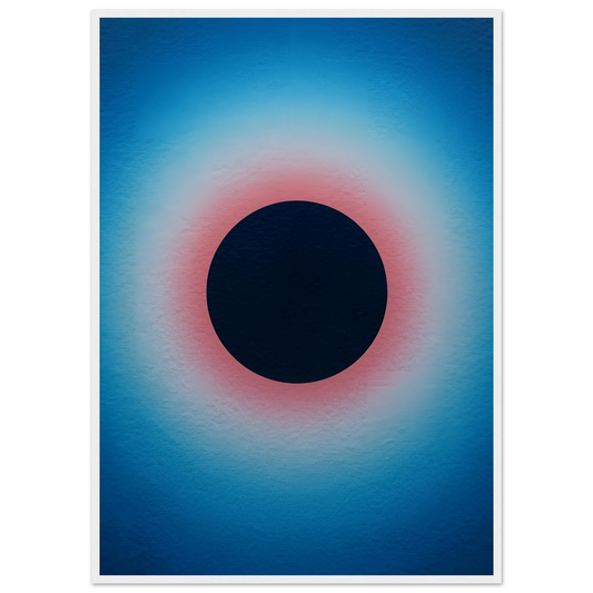 Radiant eclipse framed poster abstract art in three sizes custom frames art print in a White frame size 21x29.7 cm / 8x12" affordable wall art by Art Aunty NZ