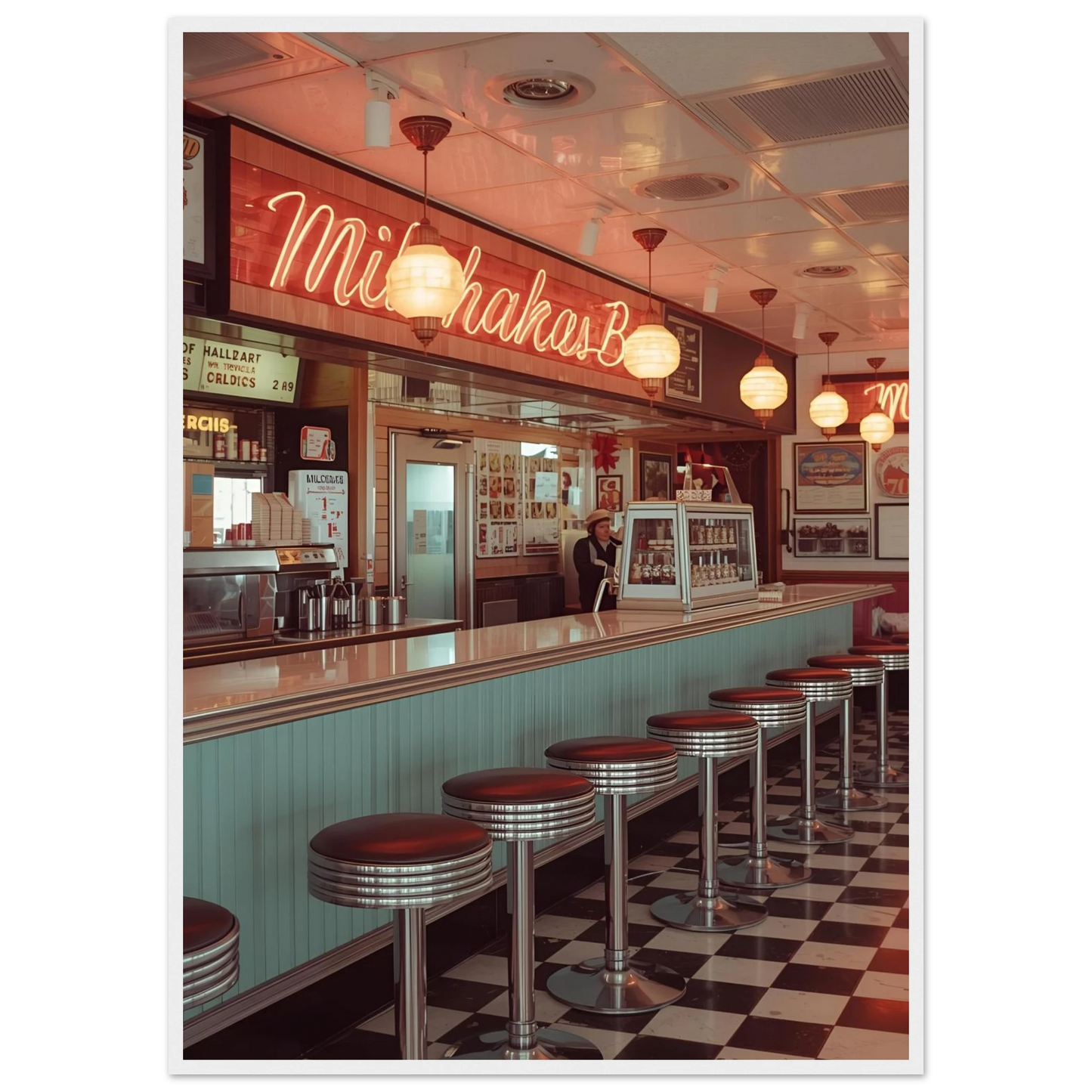 The milk bar art print in a White frame size 21x29.7 cm / 8x12" affordable wall art by Art Aunty NZ
