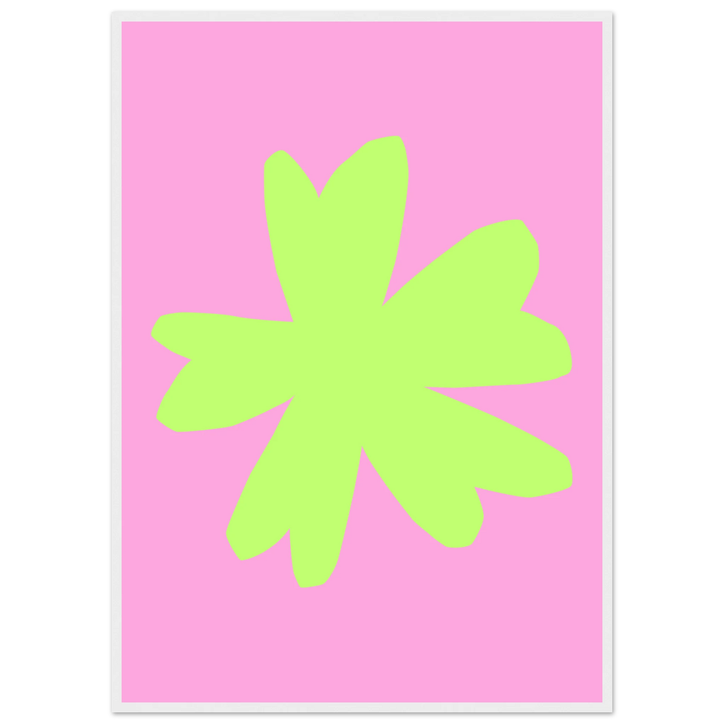 Vibrant blossom pink lime abstract floral print framed wall art by anya trut art print in a White frame size 21x29.7 cm / 8x12" affordable wall art by Art Aunty NZ