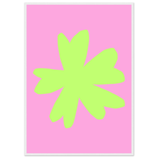 Vibrant blossom pink lime abstract floral print framed wall art by anya trut art print in a White frame size 21x29.7 cm / 8x12" affordable wall art by Art Aunty NZ