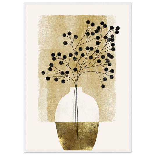 Golden botanical bloom modern minimalist wall art by ioana horvat choose your size frame art print in a White frame size 21x29.7 cm / 8x12" affordable wall art by Art Aunty NZ