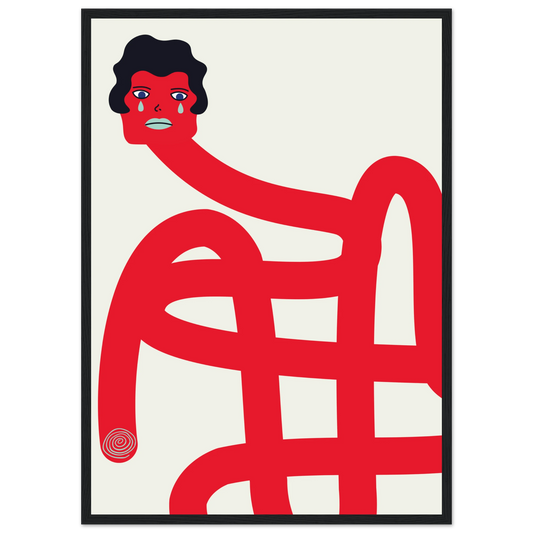 Crybaby framed art print by anya trut expressive abstract wall decor in your choice of size frame art print in a Wood frame size 21x29.7 cm / 8x12" affordable wall art by Art Aunty NZ