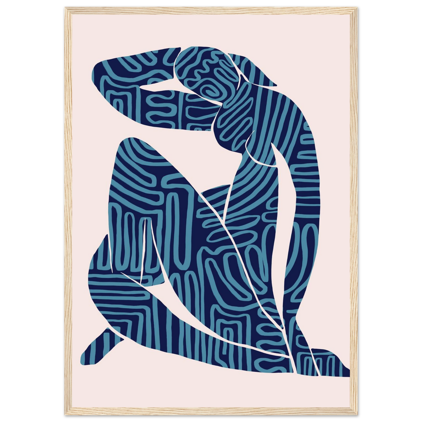 Abstract blue textured silhouette framed poster modern bohemian art print by ioana horvat art print in a Black frame size A1 (59.4 x 84.1  cm) affordable wall art by Art Aunty NZ