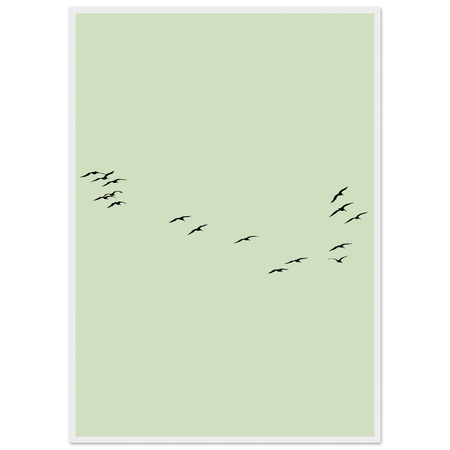 Minimalist flight framed poster serene birds in motion by anya trut available in multiple sizes frames art print in a White frame size 21x29.7 cm / 8x12" affordable wall art by Art Aunty NZ