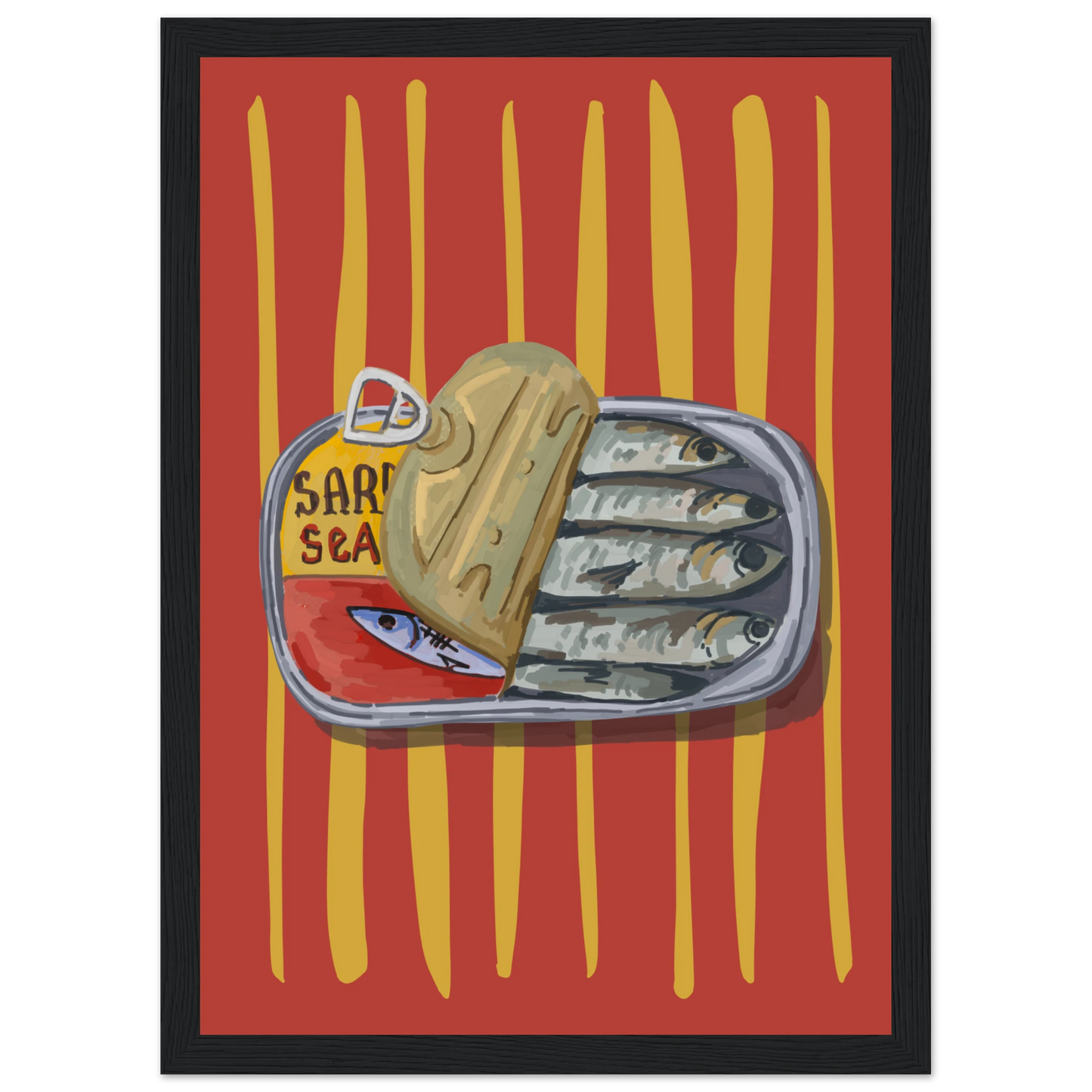 4pm sardine sea pop art print a quirky culinary statement for your walls art print in a White frame size A2 (42 x 59.4  cm) affordable wall art by Art Aunty NZ
