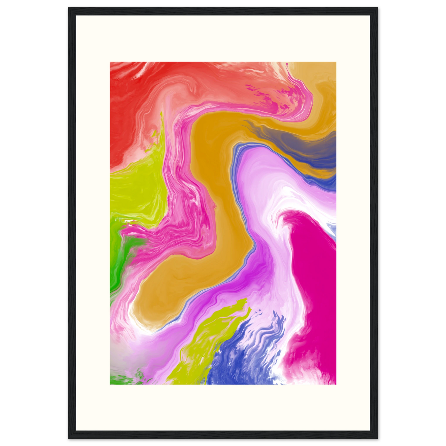 Abstract swirl canvas print by anya trut vibrant flow art in your choice of size frame art print in a Wood frame size 21x29.7 cm / 8x12" affordable wall art by Art Aunty NZ