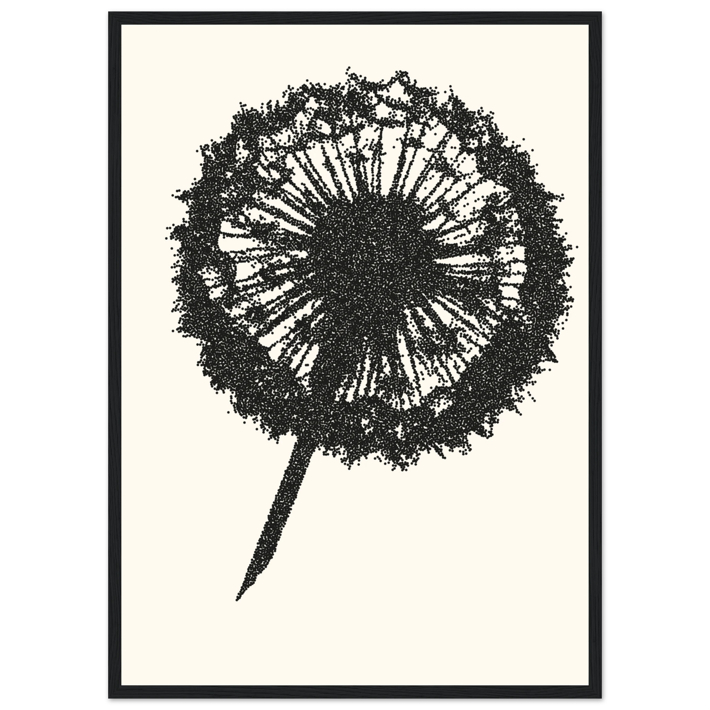 Abstract dandelion seed head art print by anya trut minimalist dot work wall decor in your choice of size frame art print in a Wood frame size 21x29.7 cm / 8x12" affordable wall art by Art Aunty NZ