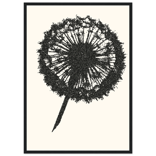 Abstract dandelion seed head art print by anya trut minimalist dot work wall decor in your choice of size frame art print in a Wood frame size 21x29.7 cm / 8x12" affordable wall art by Art Aunty NZ