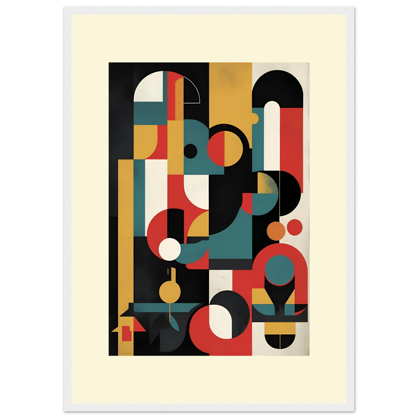 Vibrant abstract geometry framed art print by anya trut modern bauhaus style wall decor art print in a Wood frame size A2 (42 x 59.4  cm) affordable wall art by Art Aunty NZ