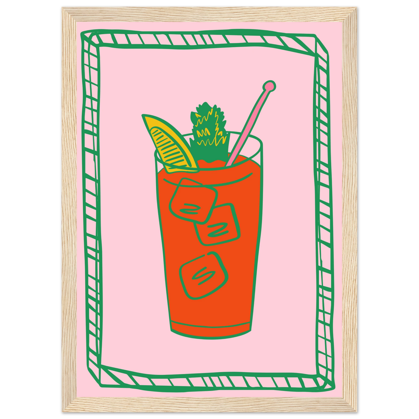 Aperitif pop art print vibrant cocktail illustration in your choice of size frame art print in a Black frame size 21x29.7 cm / 8x12" affordable wall art by Art Aunty NZ