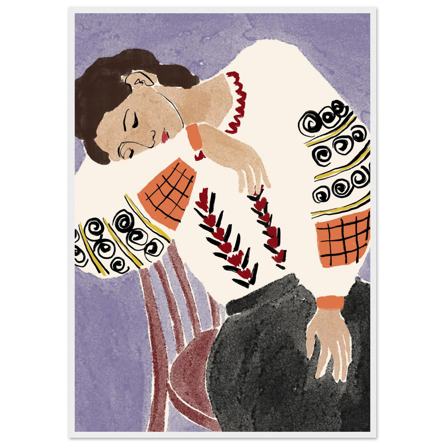 Romanian folk dreams print ioana horvat art poster in three sizes with custom frame options art print in a White frame size 21x29.7 cm / 8x12" affordable wall art by Art Aunty NZ