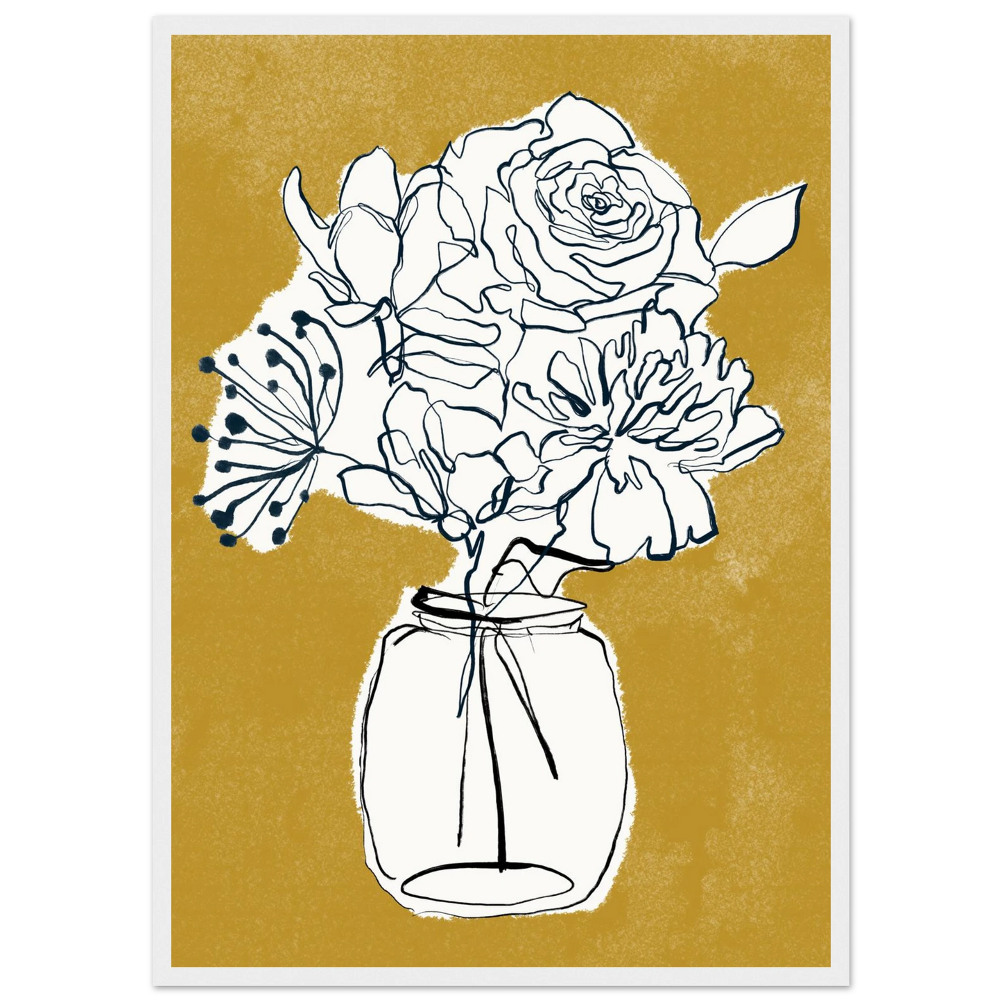 Minimalist floral sketch poster elegant botanical art print for modern interiors in your choice of frame art print in a Black frame size 21x29.7 cm / 8x12" affordable wall art by Art Aunty NZ