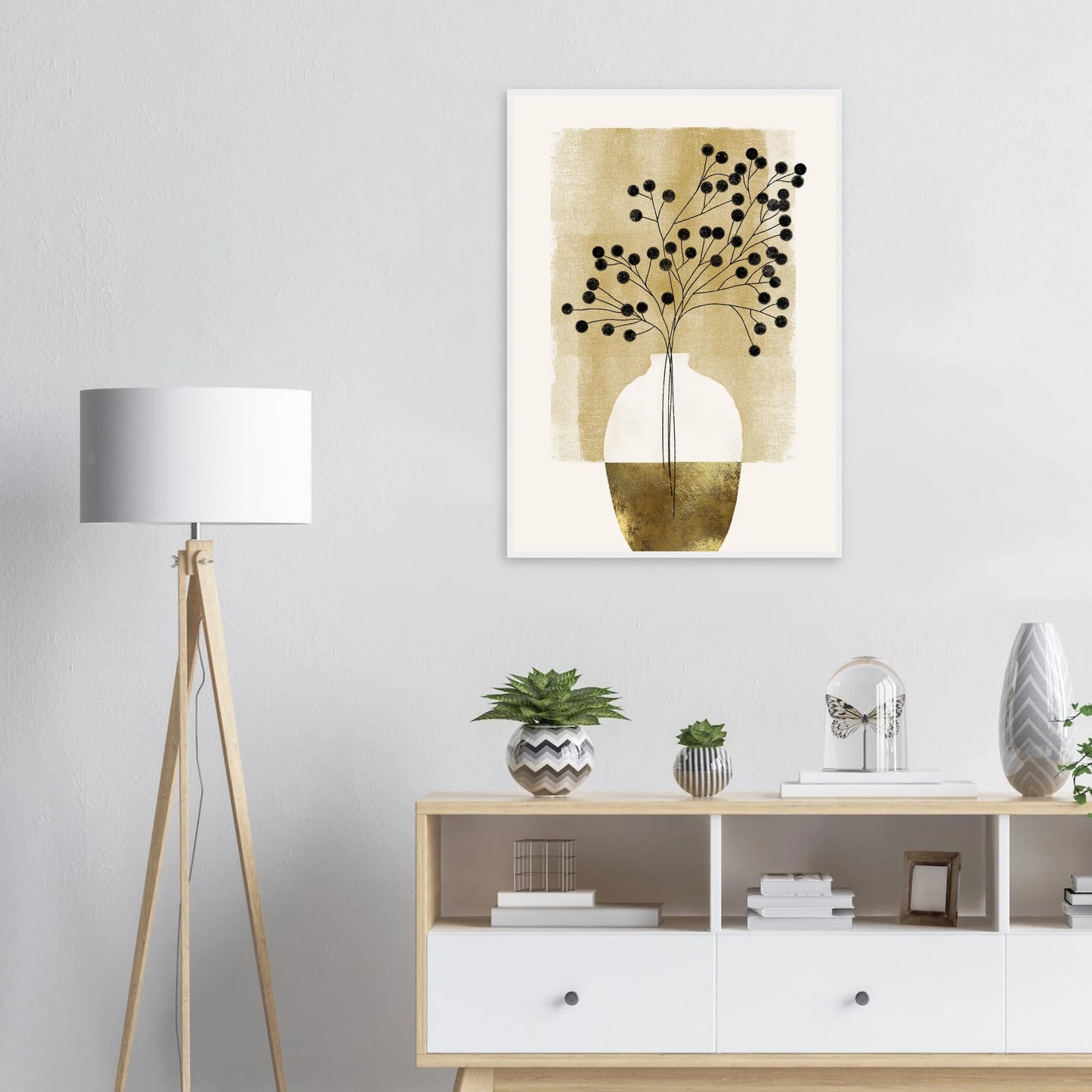 Golden botanical bloom modern minimalist wall art by ioana horvat choose your size frame art print in a  size  affordable wall art by Art Aunty NZ