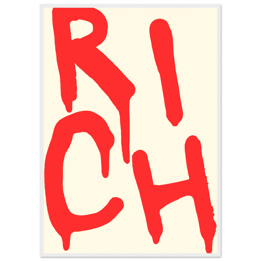 Rich red drip art print by anya trut bold statement wall decor in your choice of frame size art print in a White frame size 21x29.7 cm / 8x12" affordable wall art by Art Aunty NZ