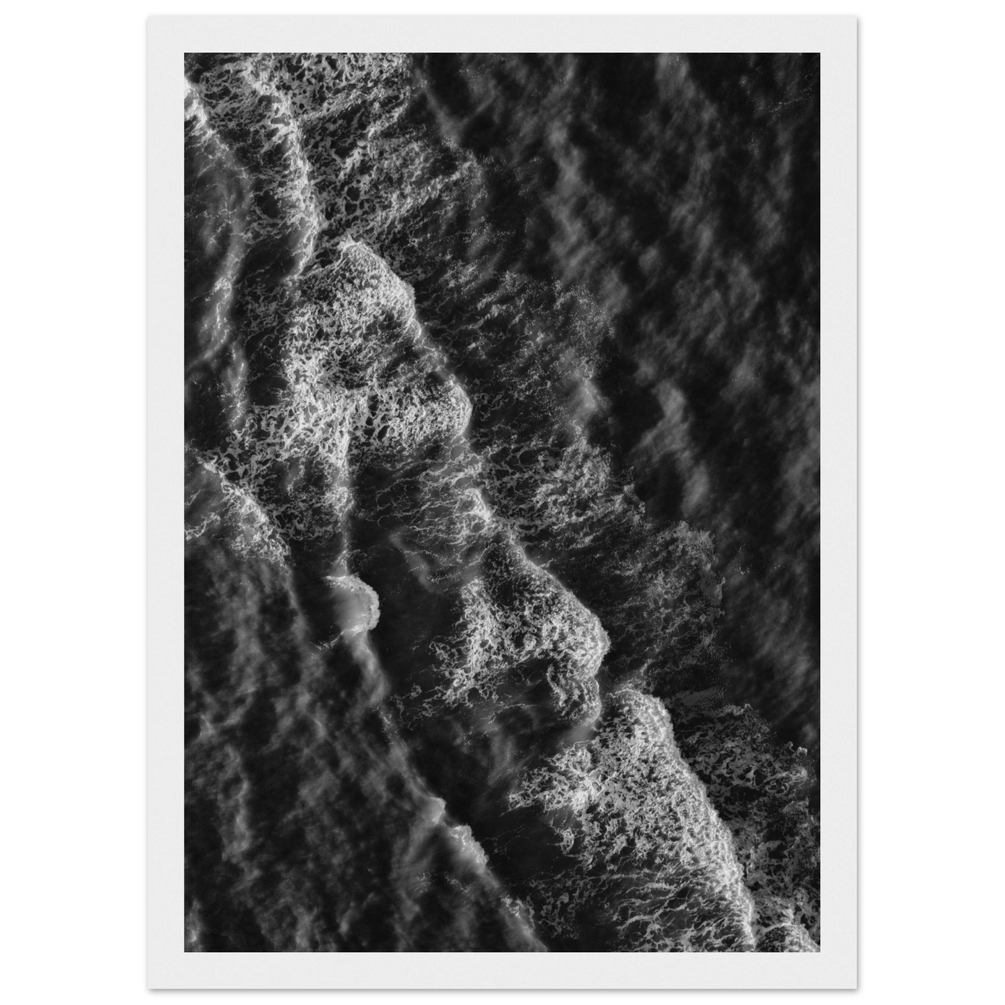 Oceanic echoes black white wave art print by anya trut choose your size frame art print in a Wood frame size A1 (59.4 x 84.1  cm) affordable wall art by Art Aunty NZ