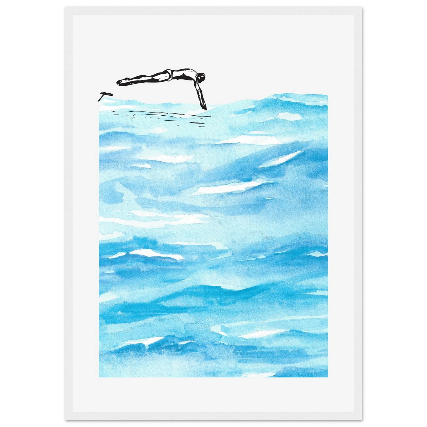 Deep diving art print in a Wood frame size A1 (59.4 x 84.1  cm) affordable wall art by Art Aunty NZ