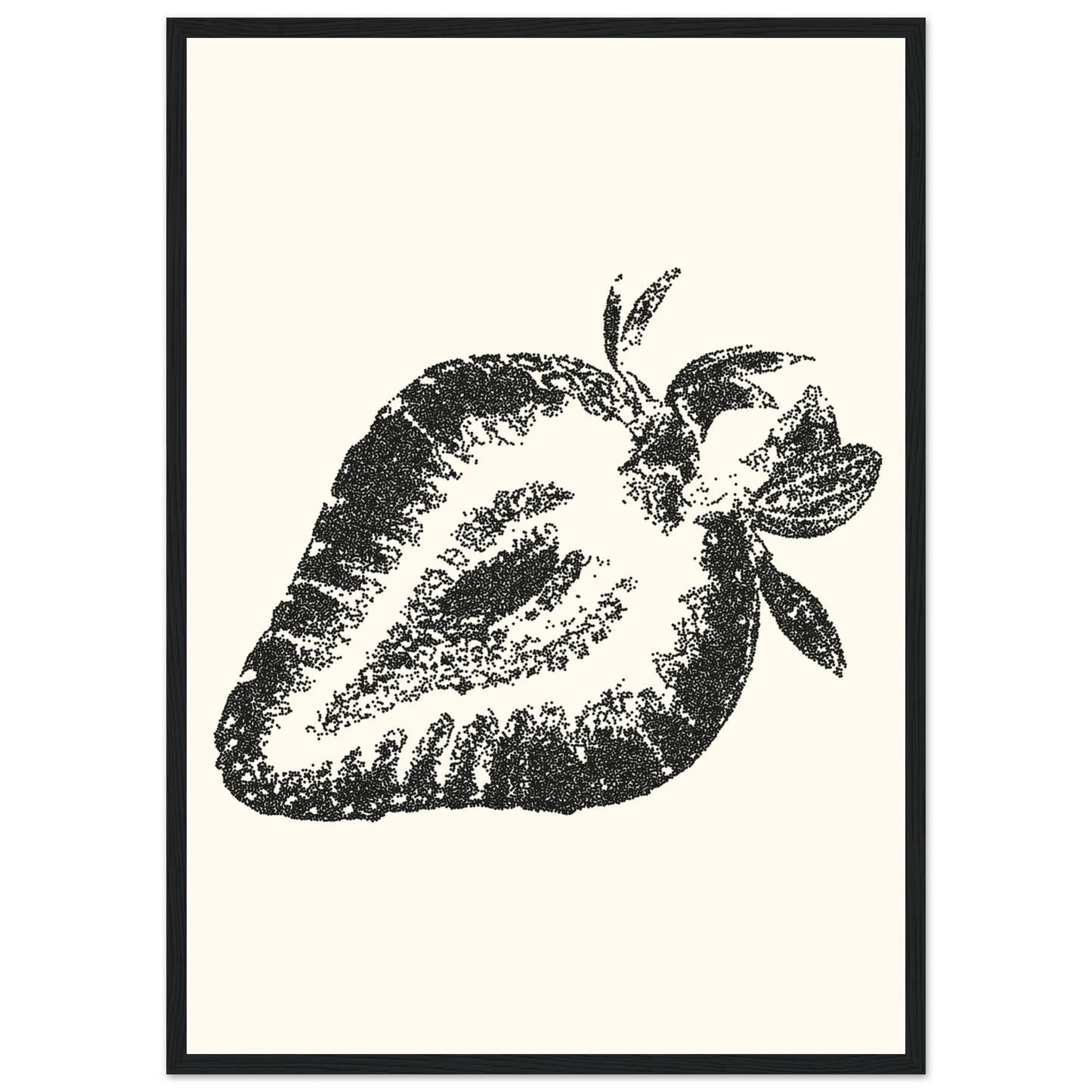 Strawberry pointillism print modern farmhouse wall art in your choice of size frame art print in a Wood frame size 21x29.7 cm / 8x12" affordable wall art by Art Aunty NZ