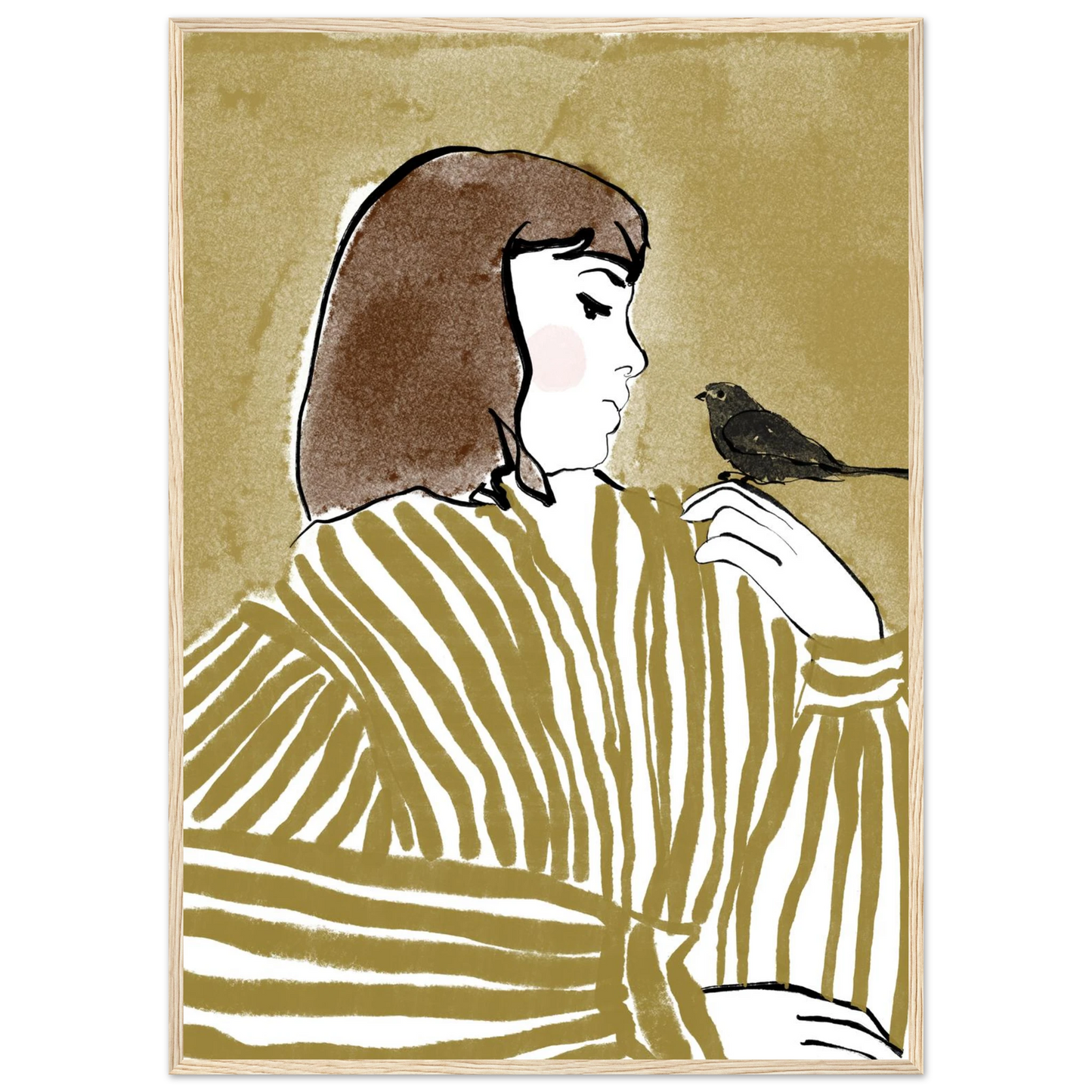 Whispering bird elegant profile art print by ioana horvat custom sizes frames art print in a White frame size A1 (59.4 x 84.1  cm) affordable wall art by Art Aunty NZ