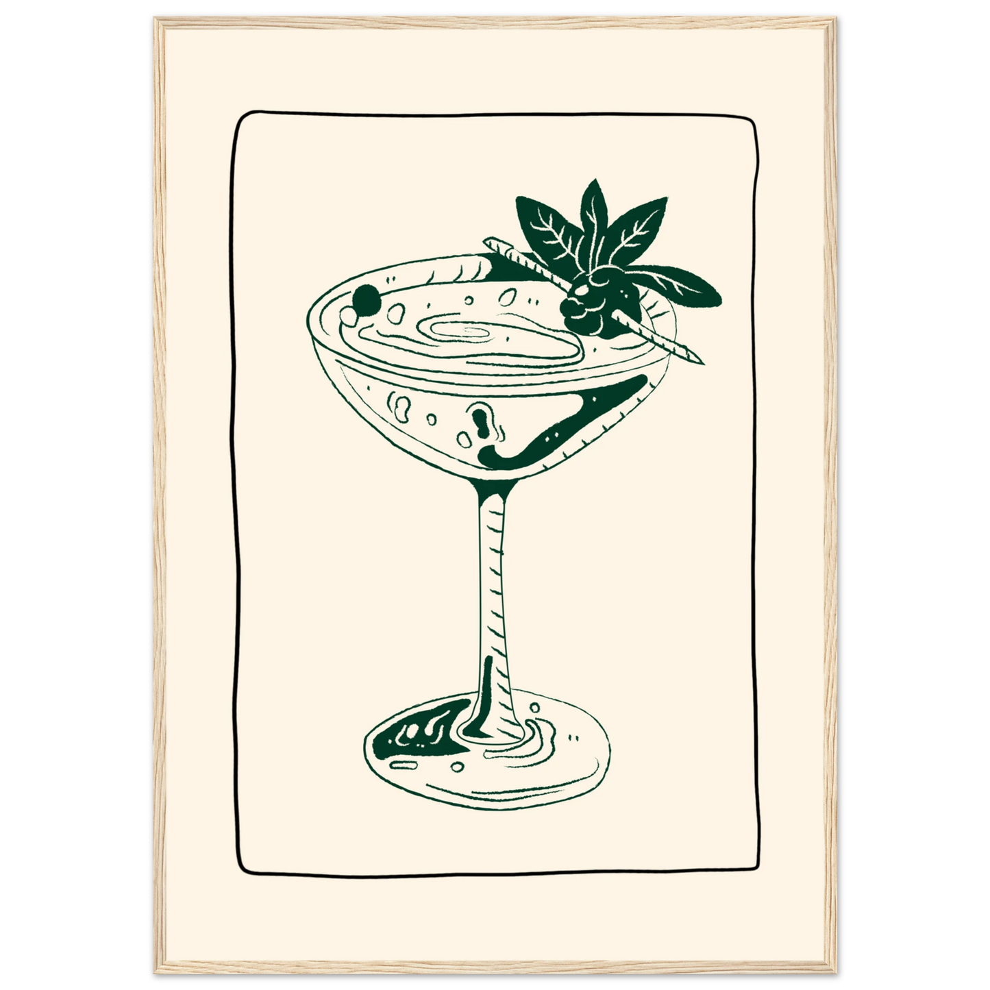 Evening elixir cocktail art print by anya trut choose your size and frame for effortless style art print in a Black frame size A1 (59.4 x 84.1  cm) affordable wall art by Art Aunty NZ