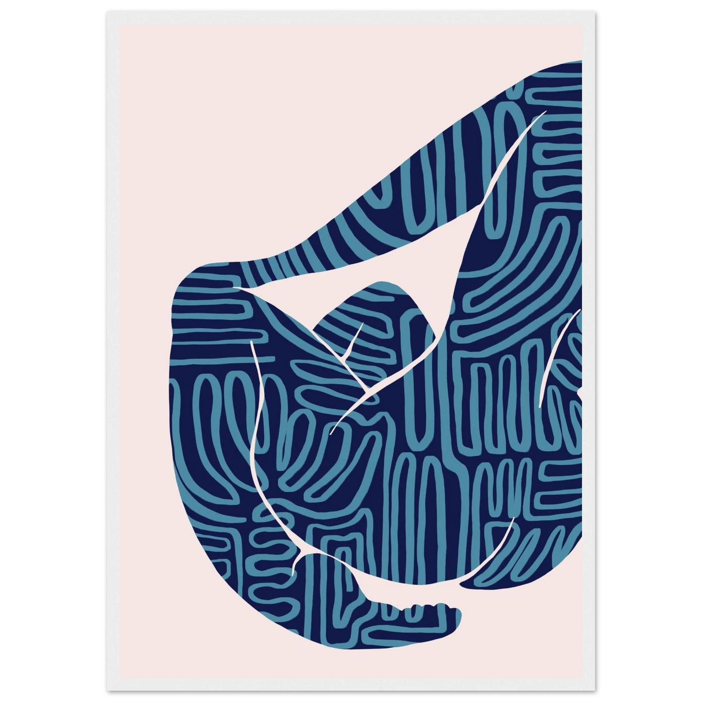 Abstract figurative pose art print teal maze patterns on cream ioana horvat collection framed sized to your taste art print in a Black frame size 21x29.7 cm / 8x12" affordable wall art by Art Aunty NZ