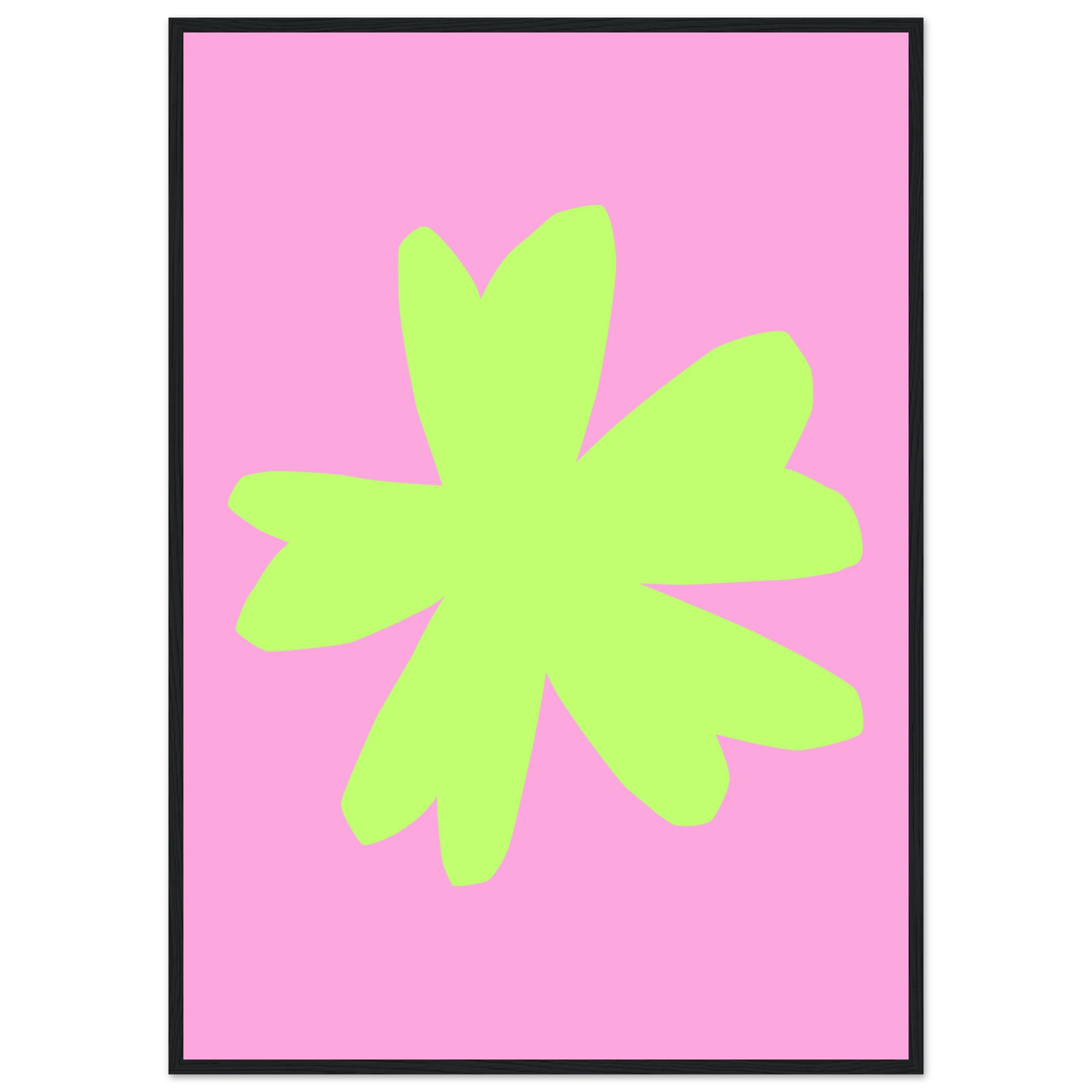 Vibrant blossom pink lime abstract floral print framed wall art by anya trut art print in a Black frame size A2 (42 x 59.4  cm) affordable wall art by Art Aunty NZ