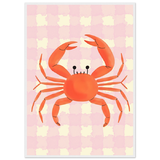 Charming crab art print by anya trut playful coastal decor in your choice of size frame art print in a White frame size 21x29.7 cm / 8x12" affordable wall art by Art Aunty NZ