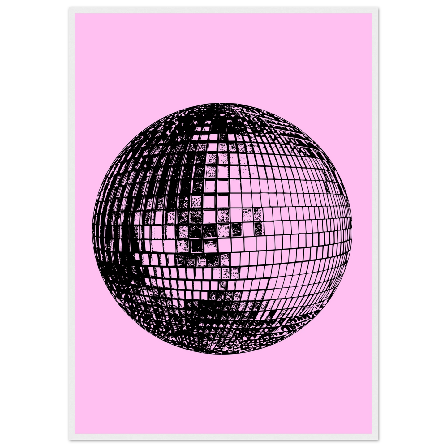 Neon disco ball pop art print by anya trut retro inspired wall decor in your preferred size frame art print in a White frame size 21x29.7 cm / 8x12" affordable wall art by Art Aunty NZ