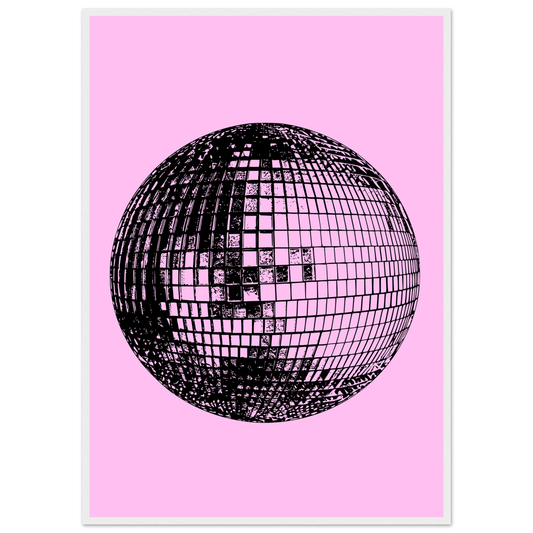 Neon disco ball pop art print by anya trut retro inspired wall decor in your preferred size frame art print in a White frame size 21x29.7 cm / 8x12" affordable wall art by Art Aunty NZ