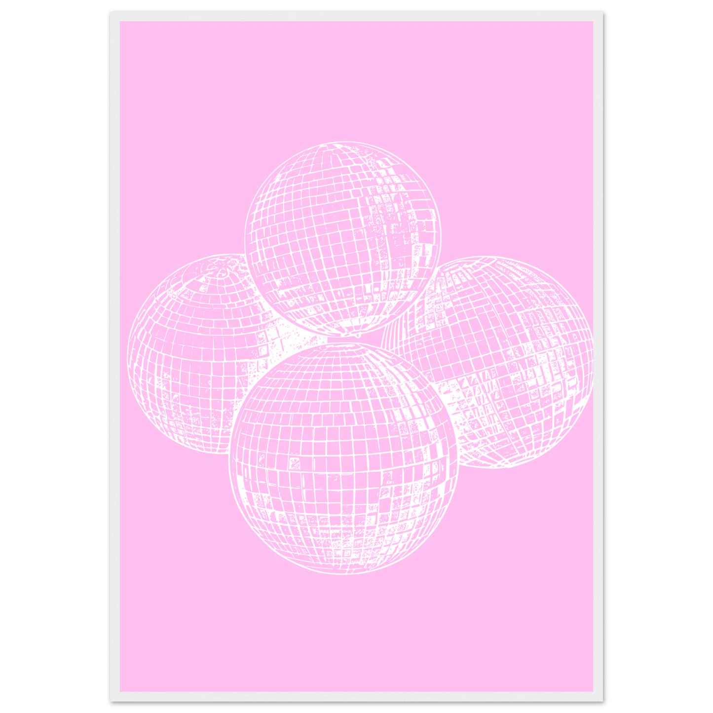Pink disco dream geometric disco balls framed poster by anya trut in your choice of size and frame art print in a White frame size 21x29.7 cm / 8x12" affordable wall art by Art Aunty NZ