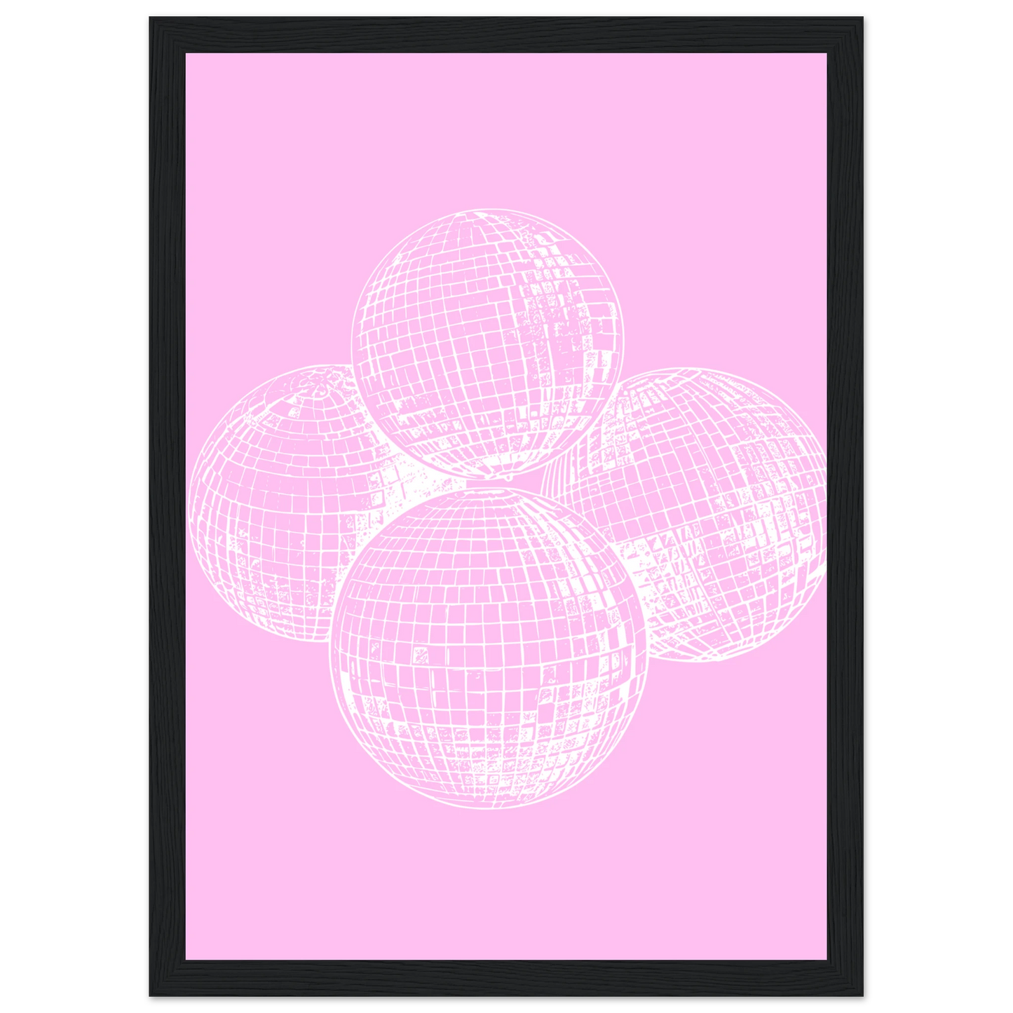 Pink disco dream geometric disco balls framed poster by anya trut in your choice of size and frame art print in a White frame size A2 (42 x 59.4  cm) affordable wall art by Art Aunty NZ