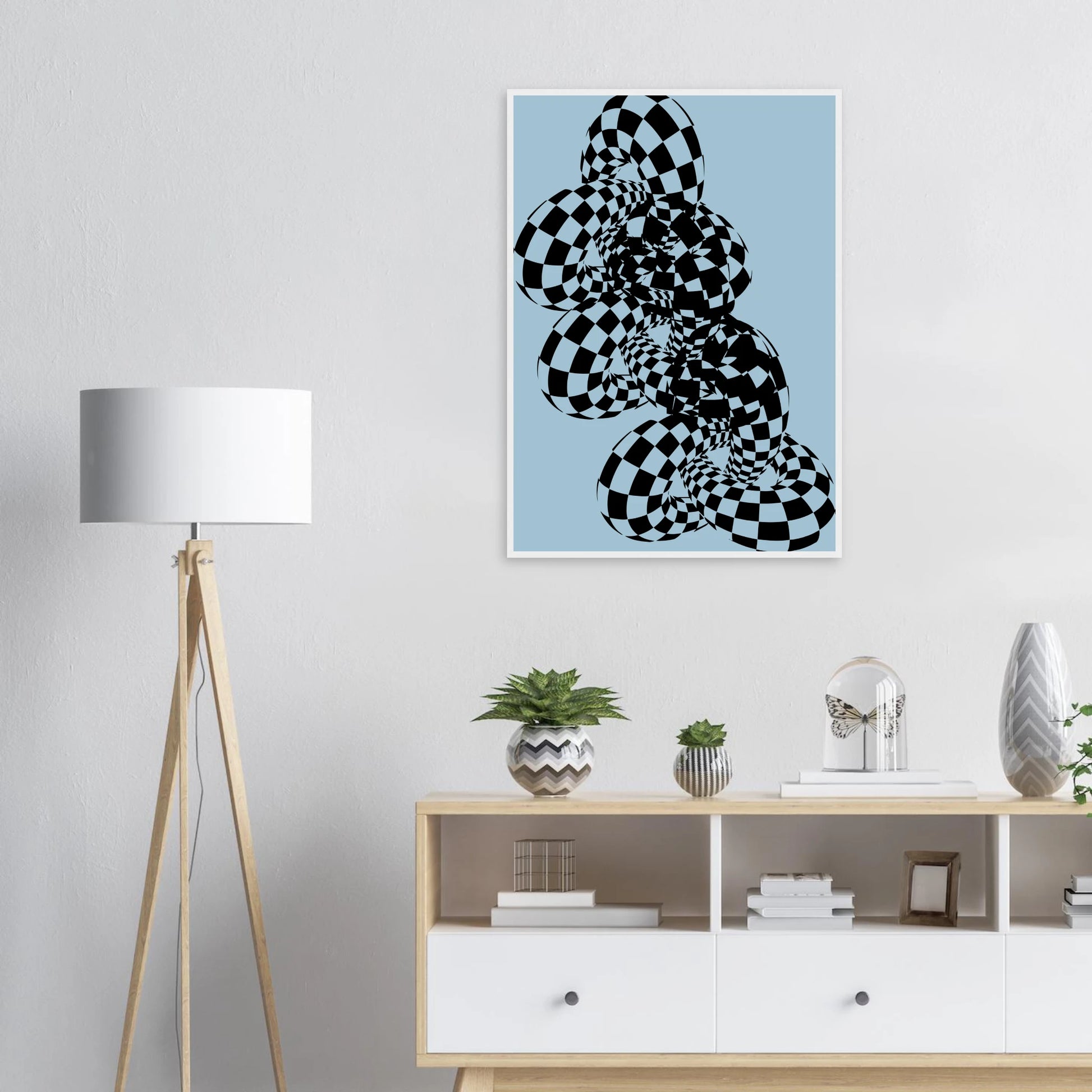 Abstract swirl mesmerizing checkered optical illusion wall art by anya trut art print in a  size  affordable wall art by Art Aunty NZ
