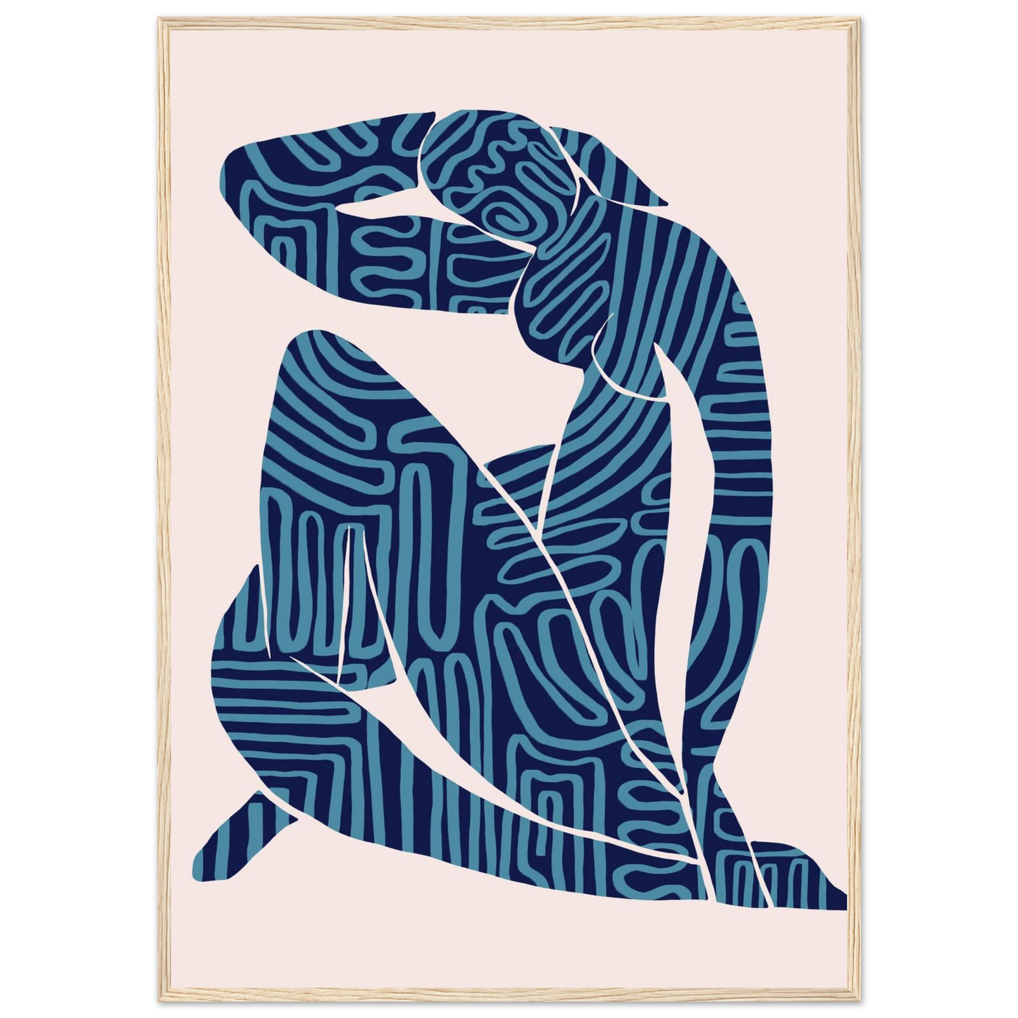 Abstract blue textured silhouette framed poster modern bohemian art print by ioana horvat art print in a White frame size A1 (59.4 x 84.1  cm) affordable wall art by Art Aunty NZ