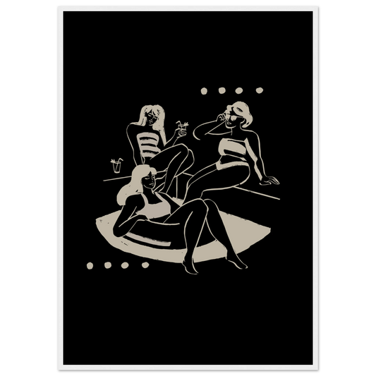 Retro summer girls night out art print choose your size frame art print in a White frame size 21x29.7 cm / 8x12" affordable wall art by Art Aunty NZ