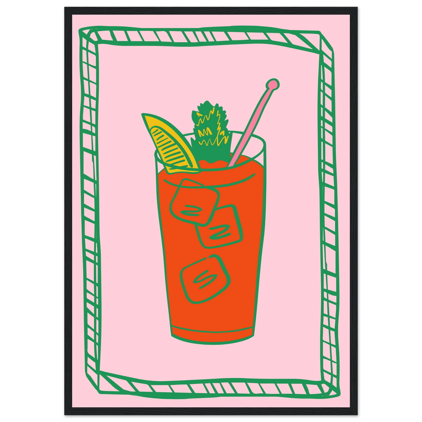 Aperitif pop art print vibrant cocktail illustration in your choice of size frame art print in a Wood frame size 21x29.7 cm / 8x12" affordable wall art by Art Aunty NZ