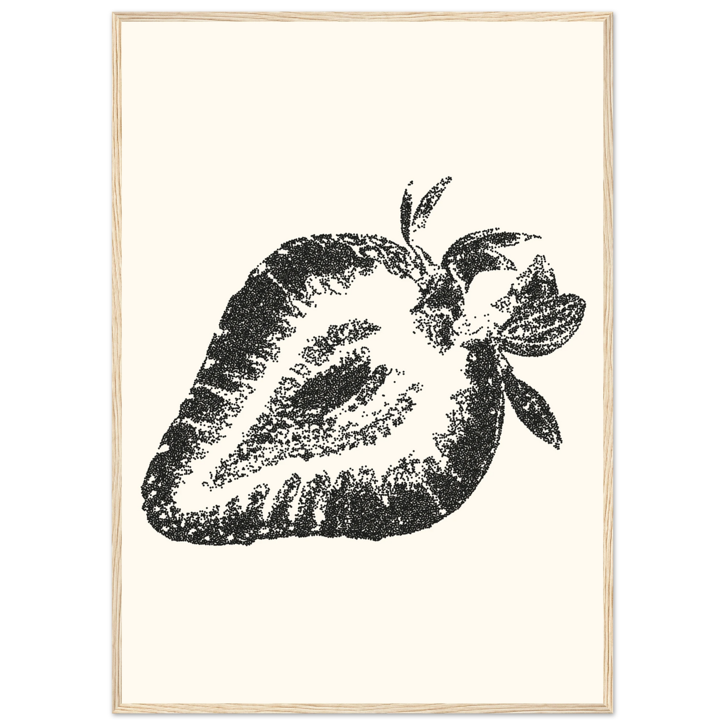 Strawberry pointillism print modern farmhouse wall art in your choice of size frame art print in a Black frame size A1 (59.4 x 84.1  cm) affordable wall art by Art Aunty NZ