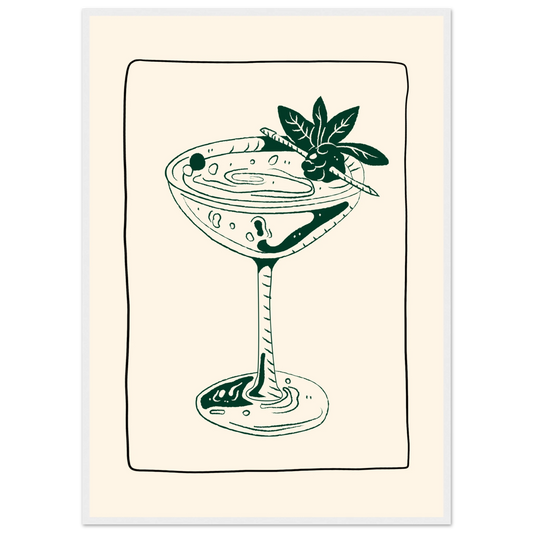 Evening elixir cocktail art print by anya trut choose your size and frame for effortless style art print in a White frame size 21x29.7 cm / 8x12" affordable wall art by Art Aunty NZ