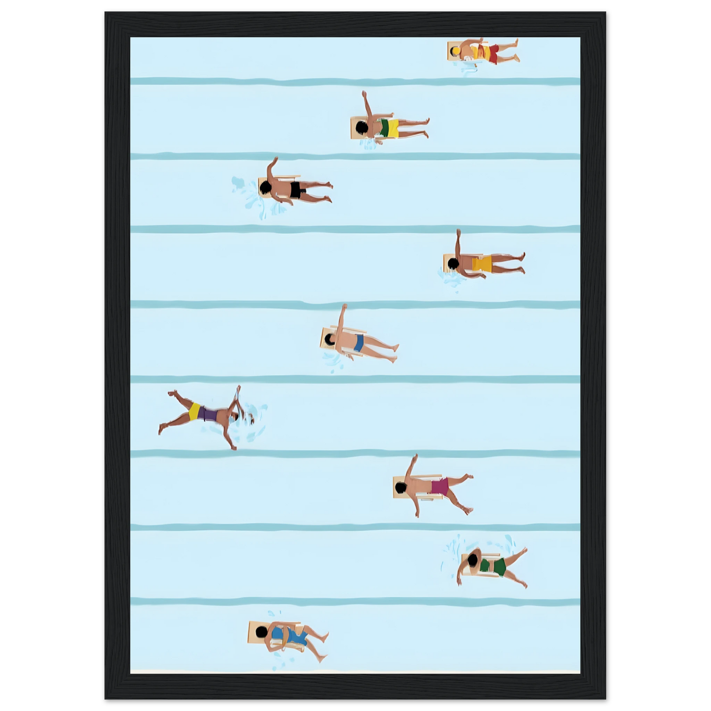 Lane swimmers summer blues art print refreshing poolside serenity by anya trut in your choice of frame art print in a White frame size A2 (42 x 59.4  cm) affordable wall art by Art Aunty NZ