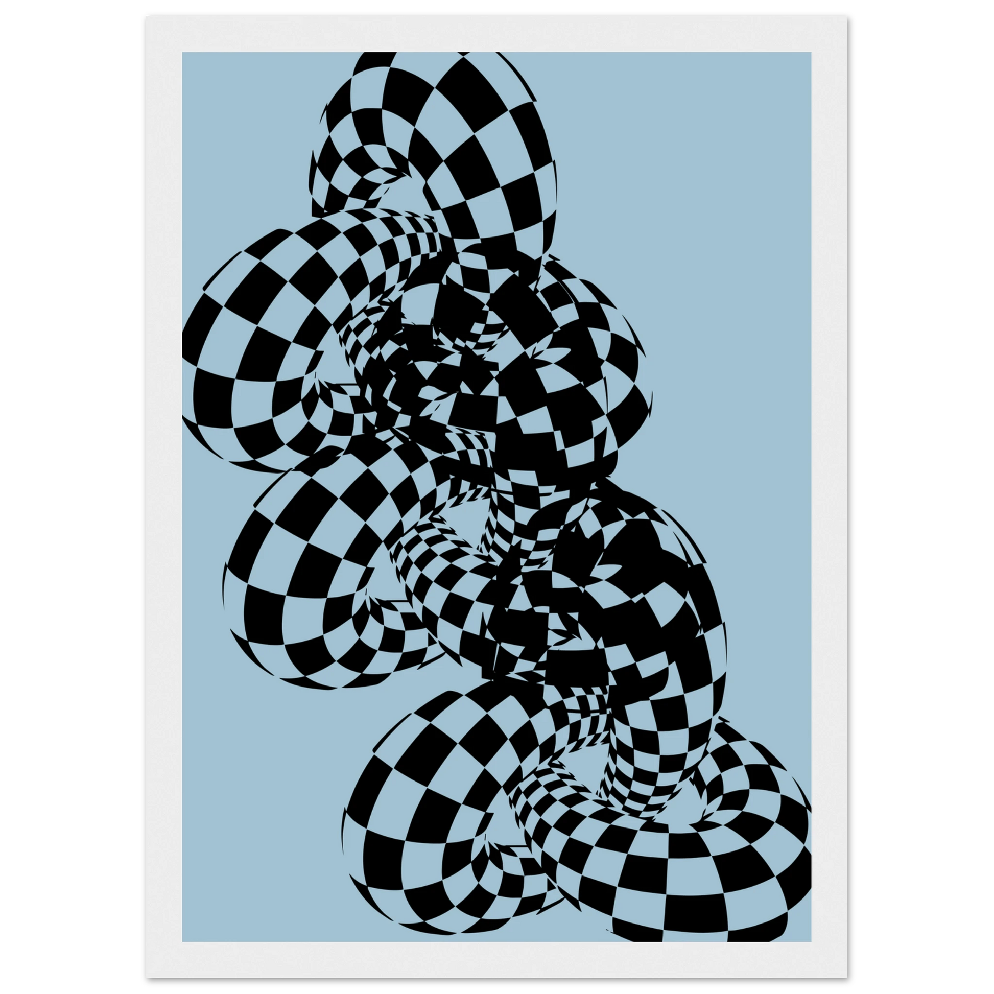 Abstract swirl mesmerizing checkered optical illusion wall art by anya trut art print in a Wood frame size A1 (59.4 x 84.1  cm) affordable wall art by Art Aunty NZ