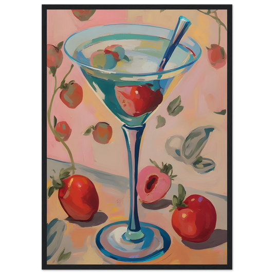 Summer bliss martini playful pop art print by anya trut vibrant wall decor in your choice of size frame art print in a Wood frame size 21x29.7 cm / 8x12" affordable wall art by Art Aunty NZ