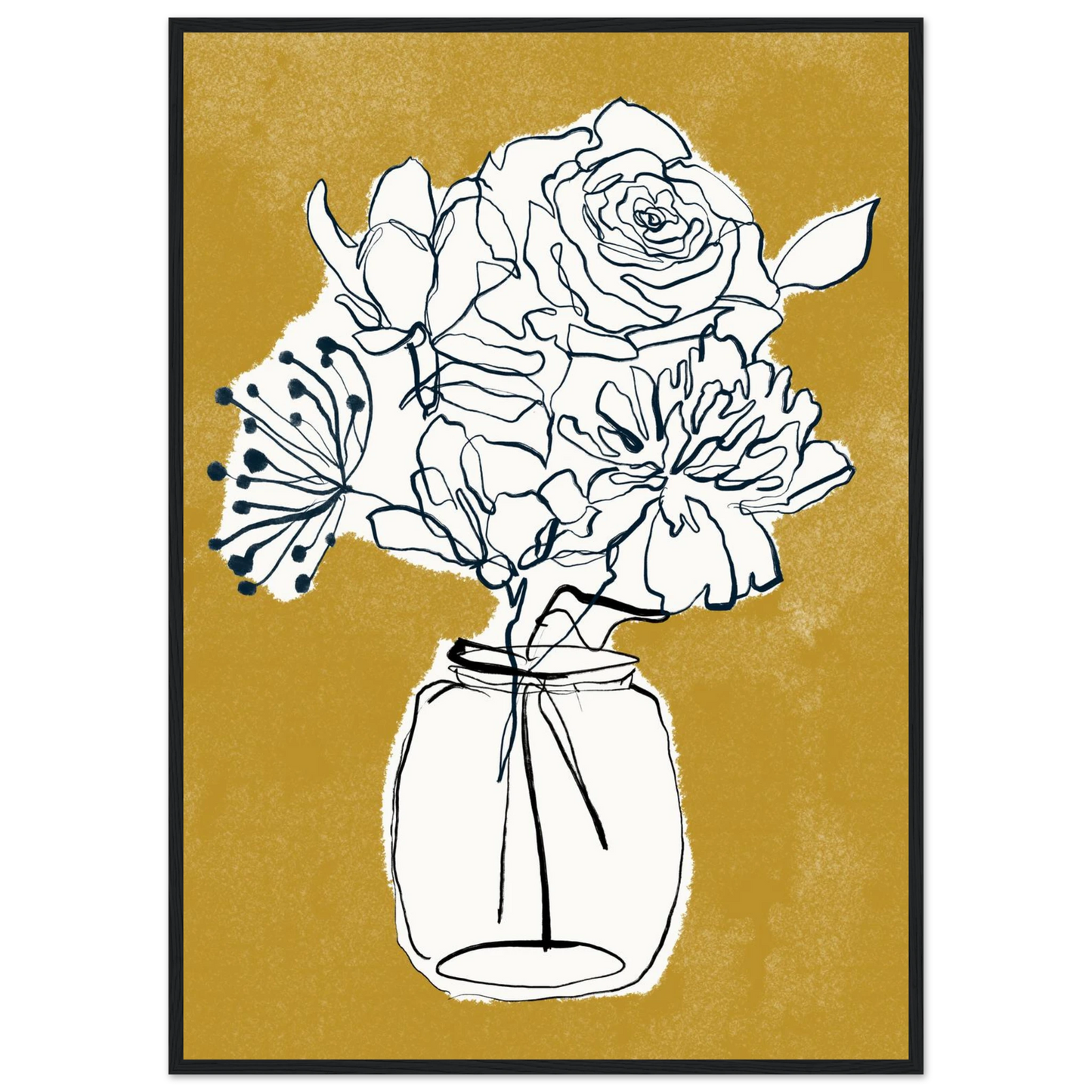 Minimalist floral sketch poster elegant botanical art print for modern interiors in your choice of frame art print in a Wood frame size A2 (42 x 59.4  cm) affordable wall art by Art Aunty NZ