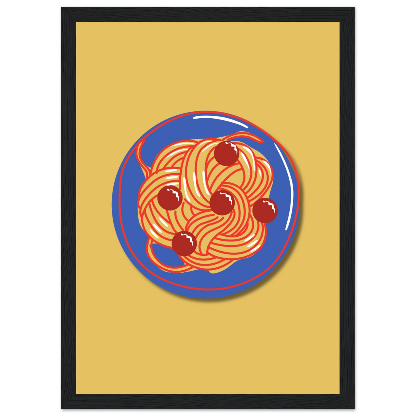 Spaghetti meatballs pop art print the delightful dish by anya trut vibrant kitchen wall art art print in a White frame size A2 (42 x 59.4  cm) affordable wall art by Art Aunty NZ