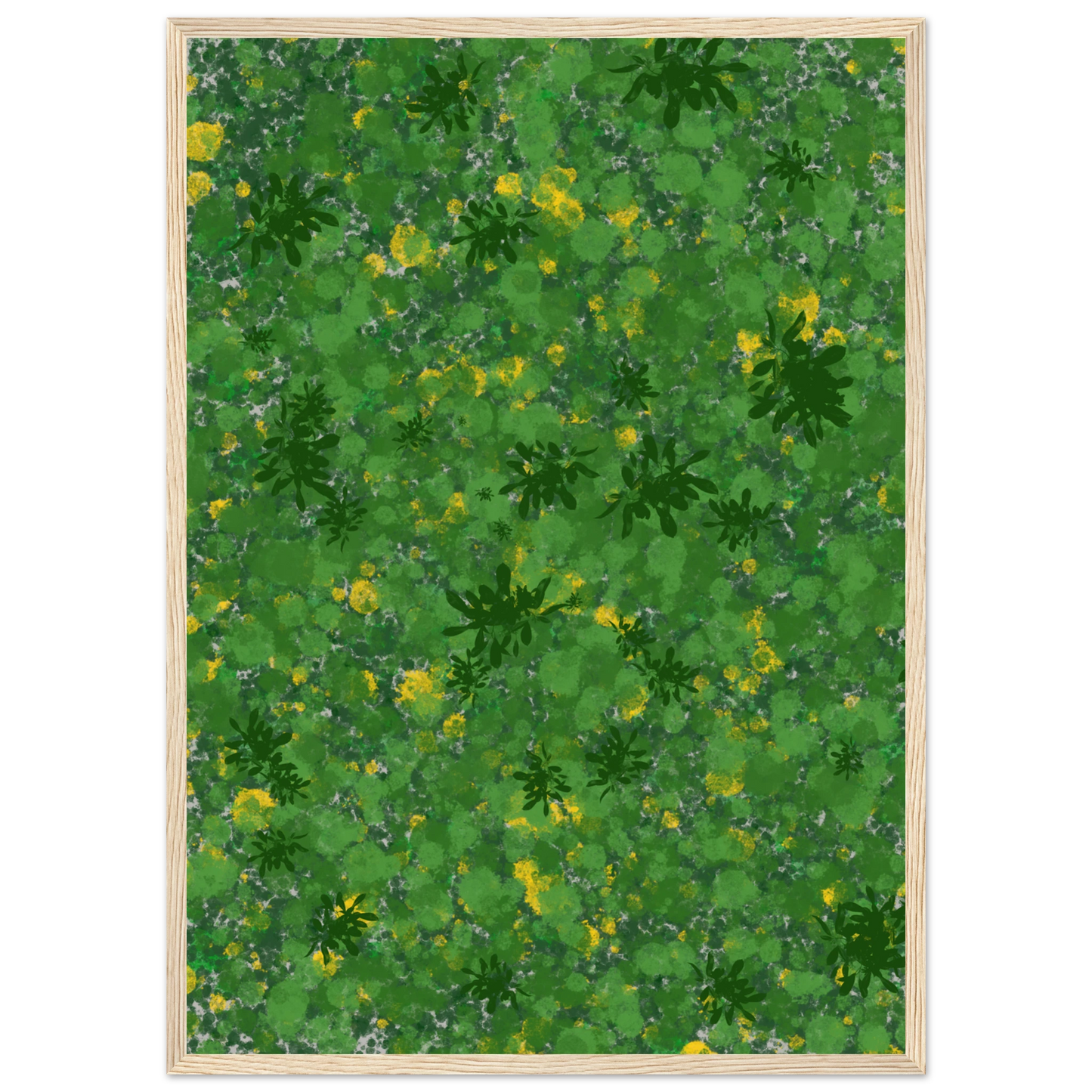 Abstract foliage reverie vibrant green yellow art print by anya trut choose your size frame art print in a White frame size A1 (59.4 x 84.1  cm) affordable wall art by Art Aunty NZ