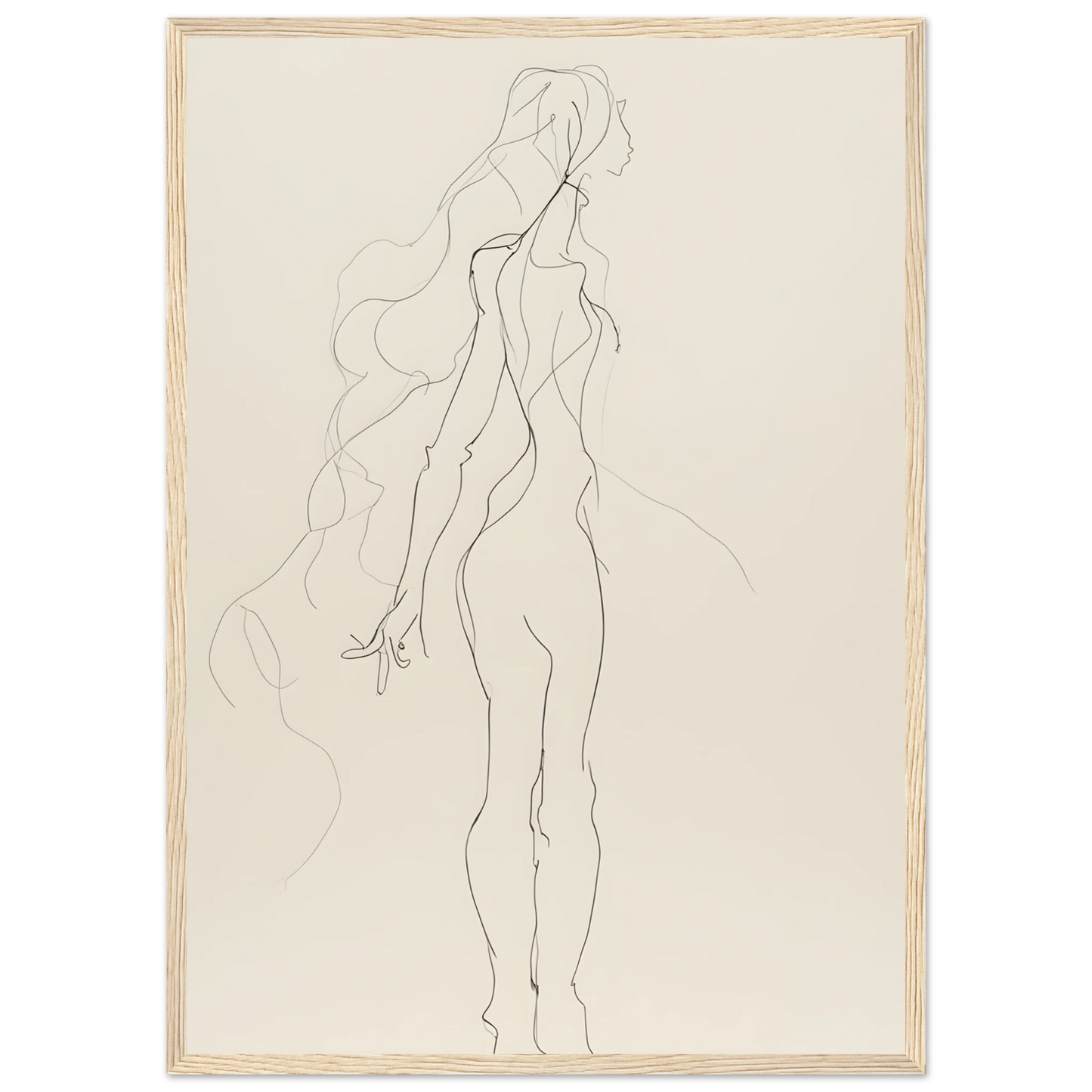 Abstract feminine grace line art print elegant figure by anya trut framed art art print in a White frame size A1 (59.4 x 84.1  cm) affordable wall art by Art Aunty NZ