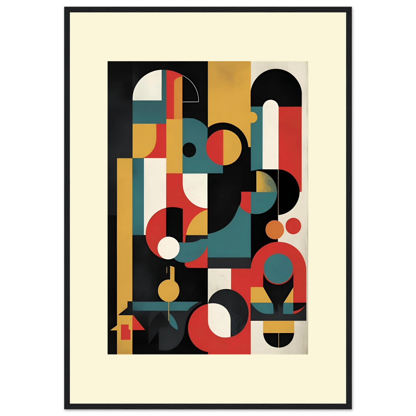 Vibrant abstract geometry framed art print by anya trut modern bauhaus style wall decor art print in a Black frame size A2 (42 x 59.4  cm) affordable wall art by Art Aunty NZ