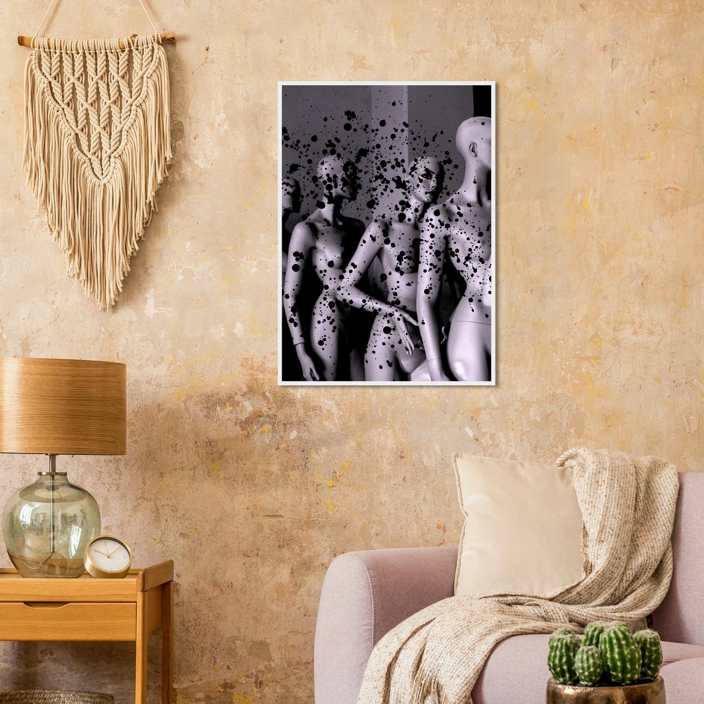 Abstract mannequin splatter art print by anya trut expressive wall decor in your choice of size and frame art print in a  size  affordable wall art by Art Aunty NZ