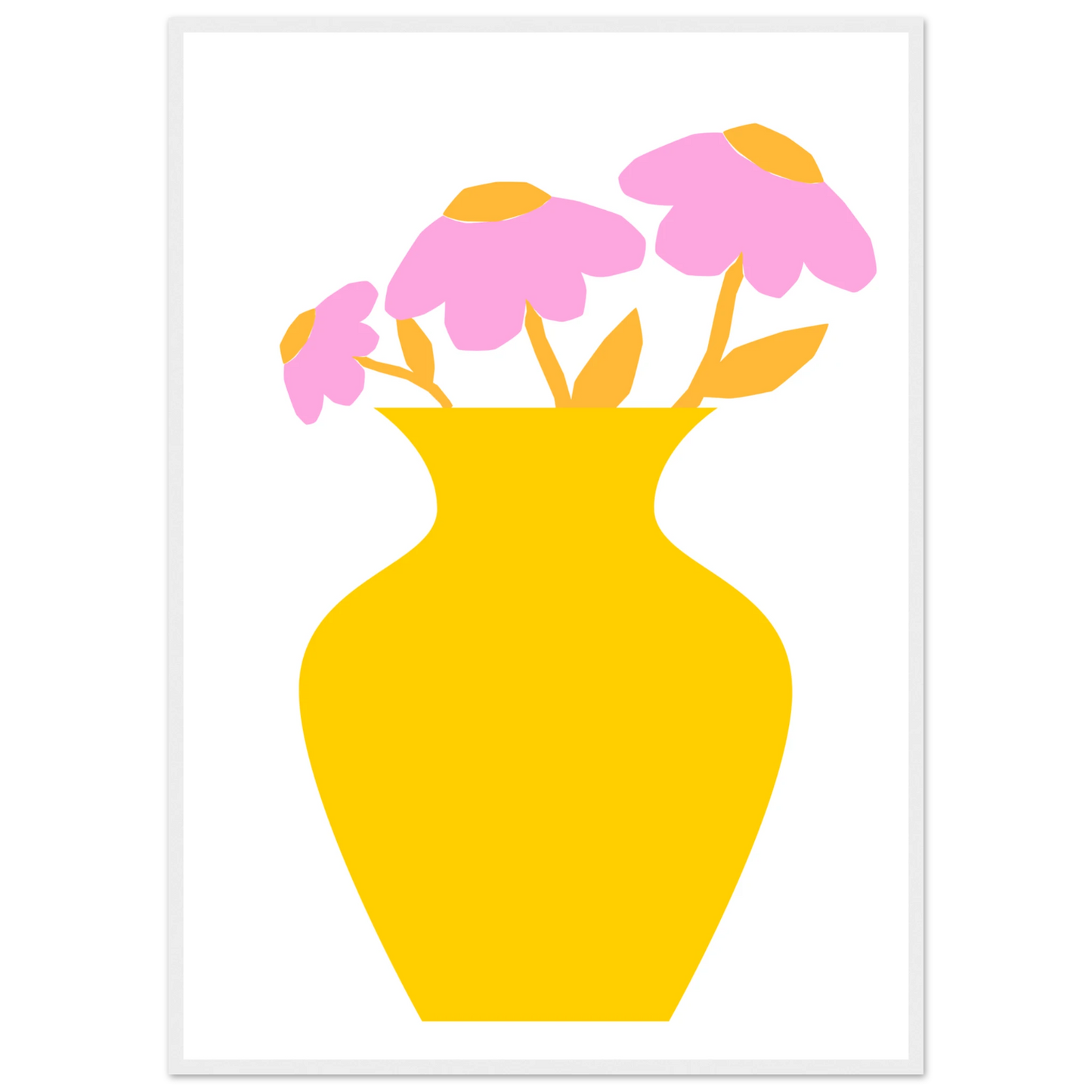 Minimalist pink yellow floral vase art print modern playful decor in your choice of size and frame art print in a White frame size 21x29.7 cm / 8x12" affordable wall art by Art Aunty NZ