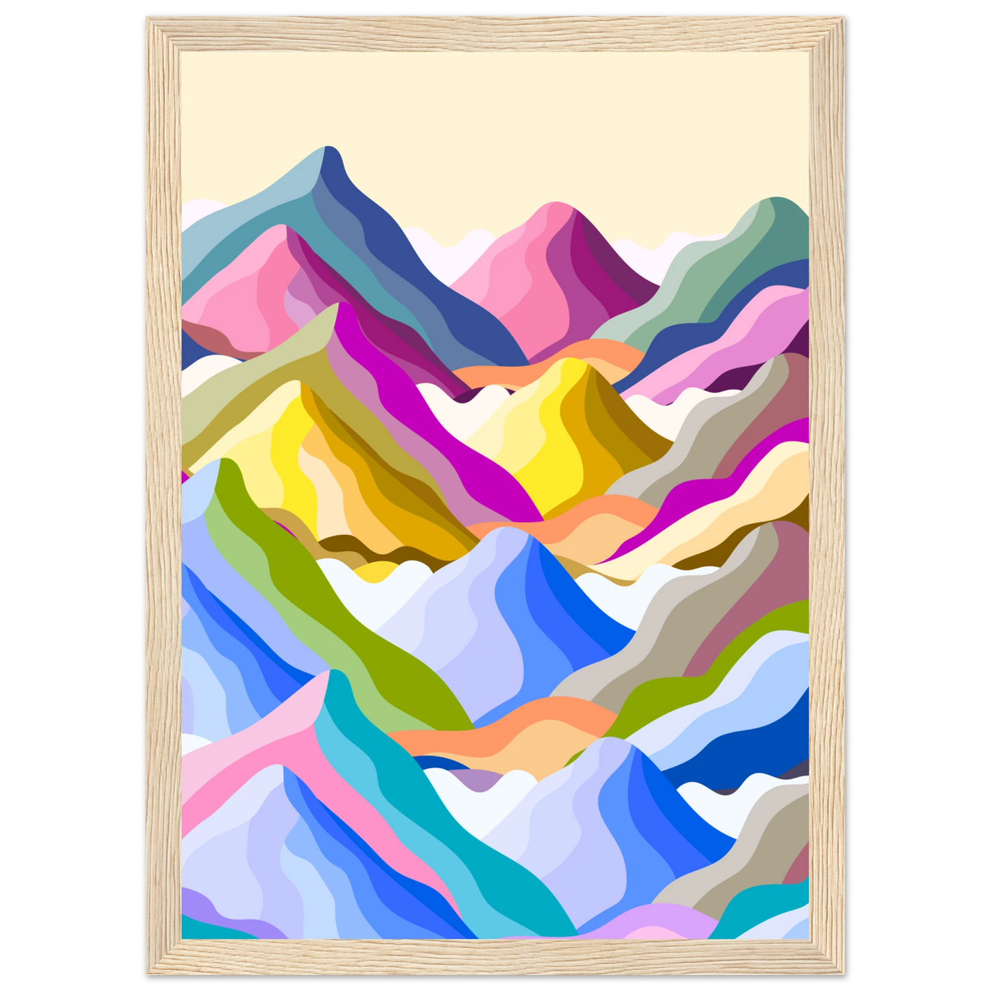 Abstract mountain peaks art print kaleidoscope ridge by anya trut in your choice of frame art print in a Black frame size 21x29.7 cm / 8x12" affordable wall art by Art Aunty NZ
